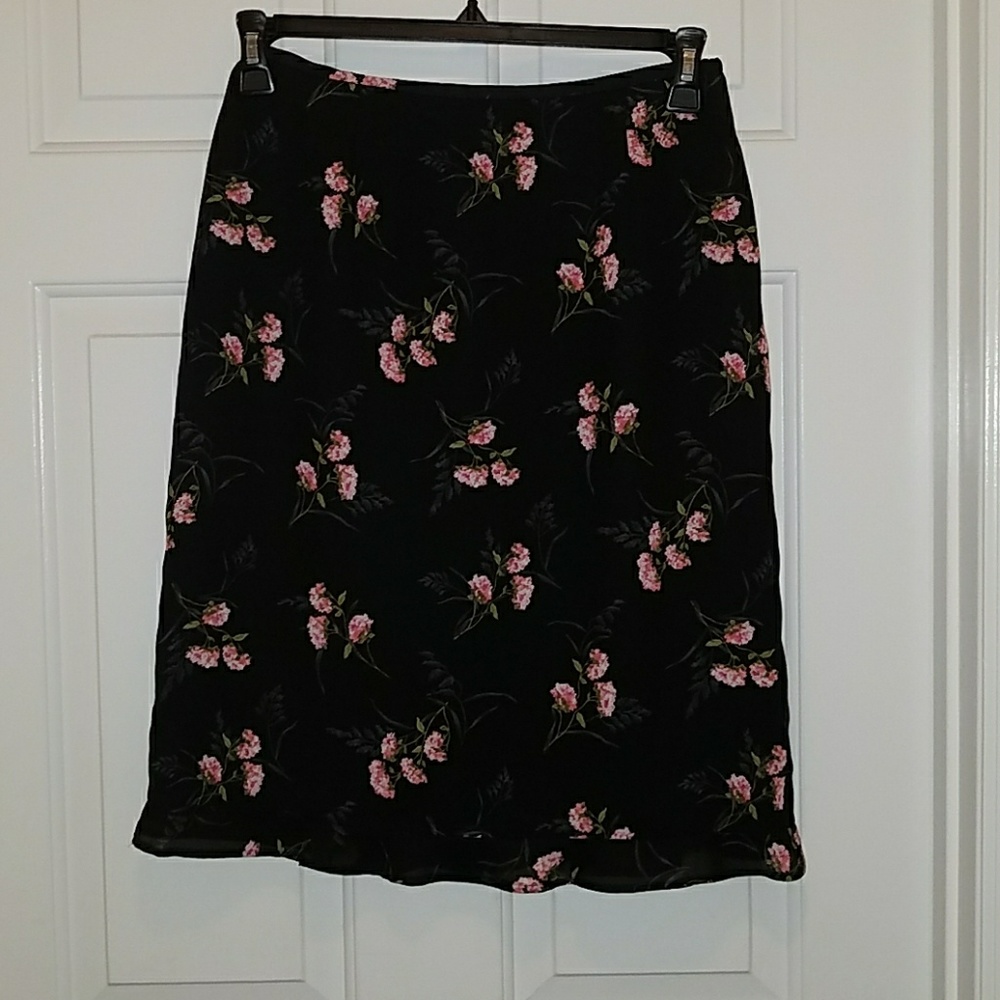 Black and floral knee length skirt